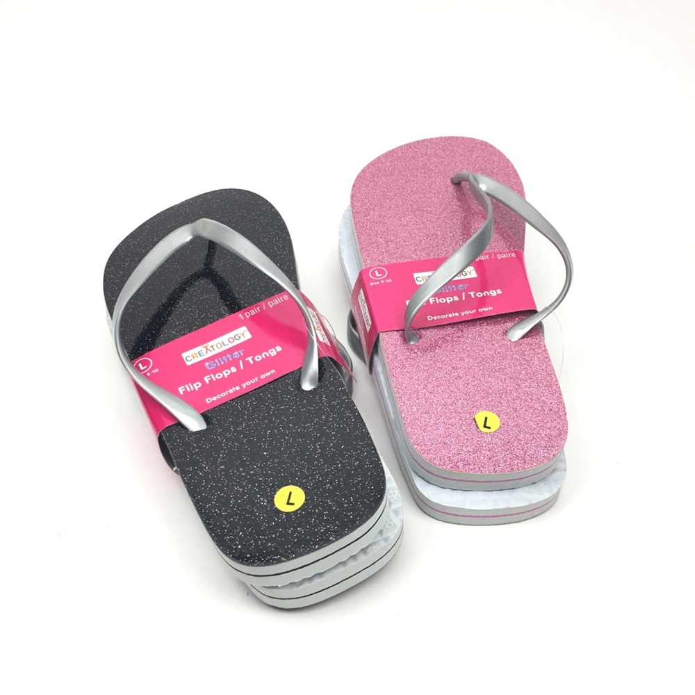 Black‎ Pink Glitter Flip Flops Decorate Own 9-10